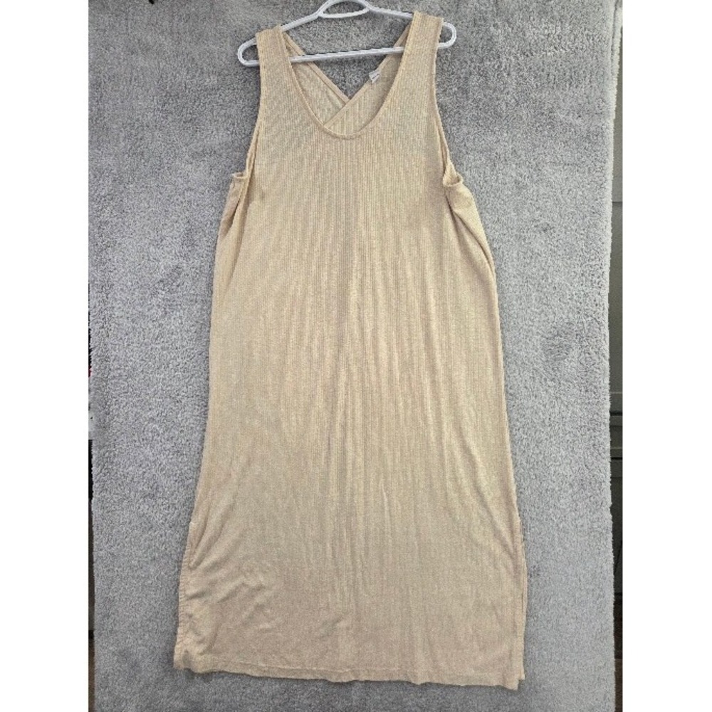 Old Navy Maxi Dress Women XL Oatmeal Linen Blend Ribbed Crisscross Back Vacation